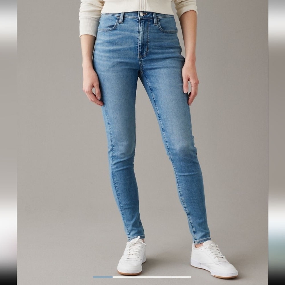 American Eagle Jeans Super Hi Rise Jegging Stretch Med Vintage Blue 14R